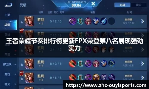 王者荣耀节奏排行榜更新FPX荣登第八名展现强劲实力